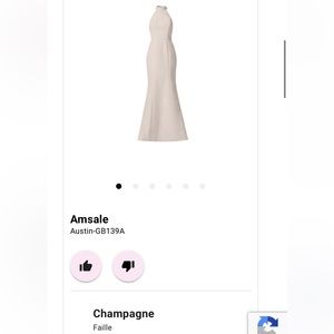 Bella’s Bridesmaid dress Amsale Color: Champagne Size:10 Style: Austin-GB139A